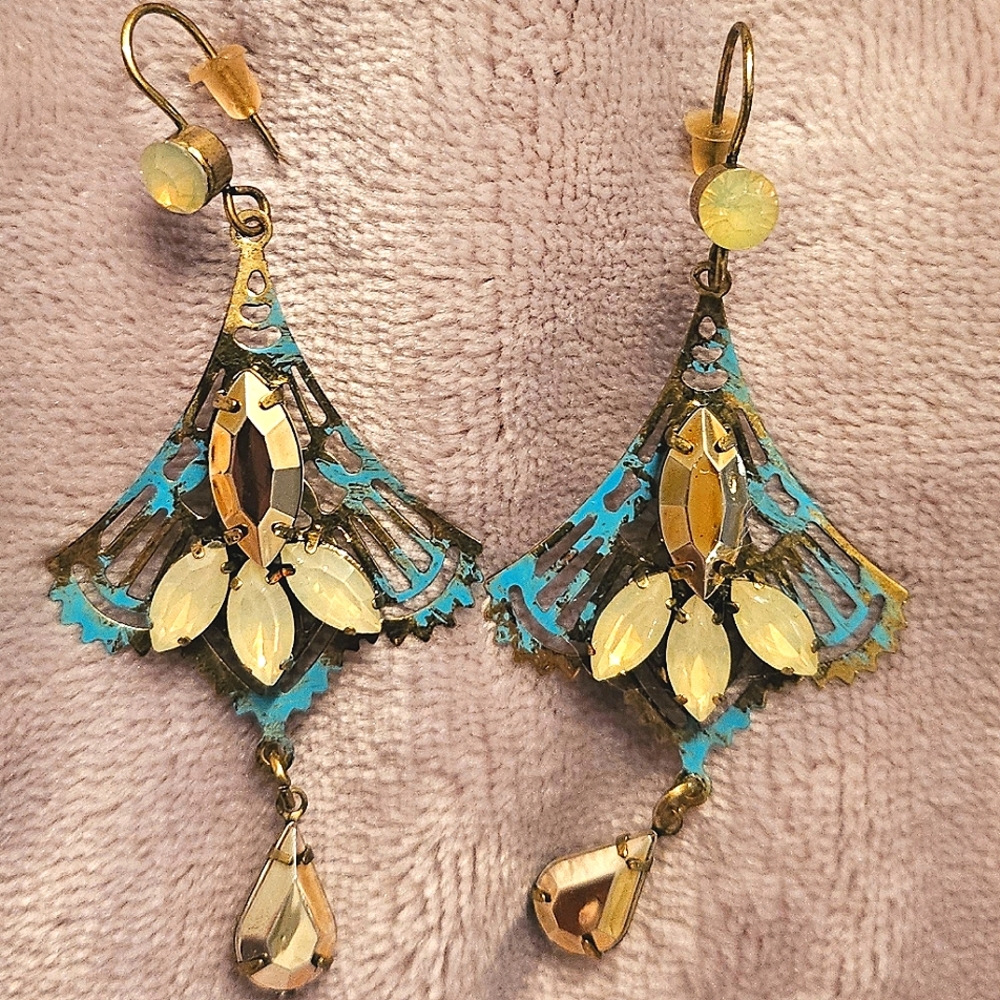 Art deco crystal and metal earrings